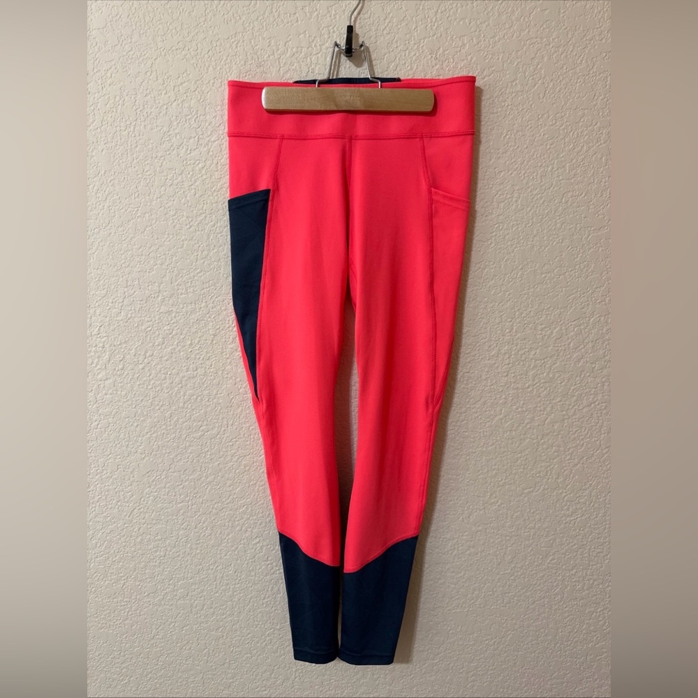 Pearl Izumi Wander Leggings Capri Sz M Coral Pink & Navy Blue Cycling‎ Gym